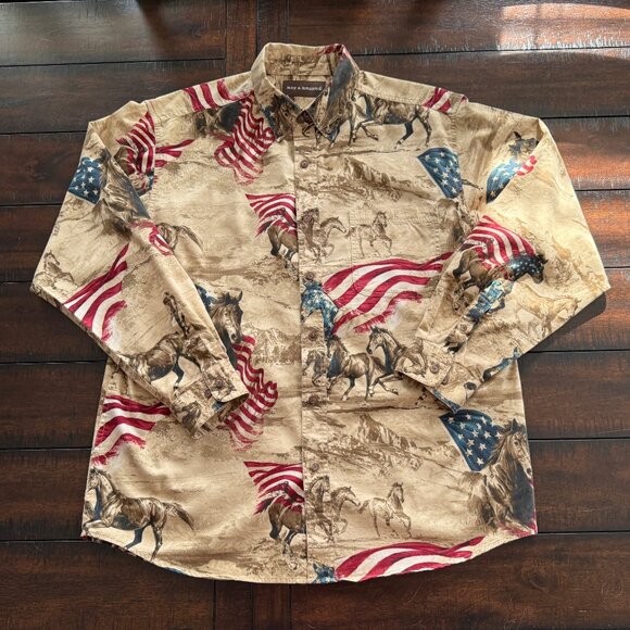 Bit & Bridle Men's 100% Cotton Western Patriotic Long Sleeve Button Dwon Shirt - Picture 1 of 4